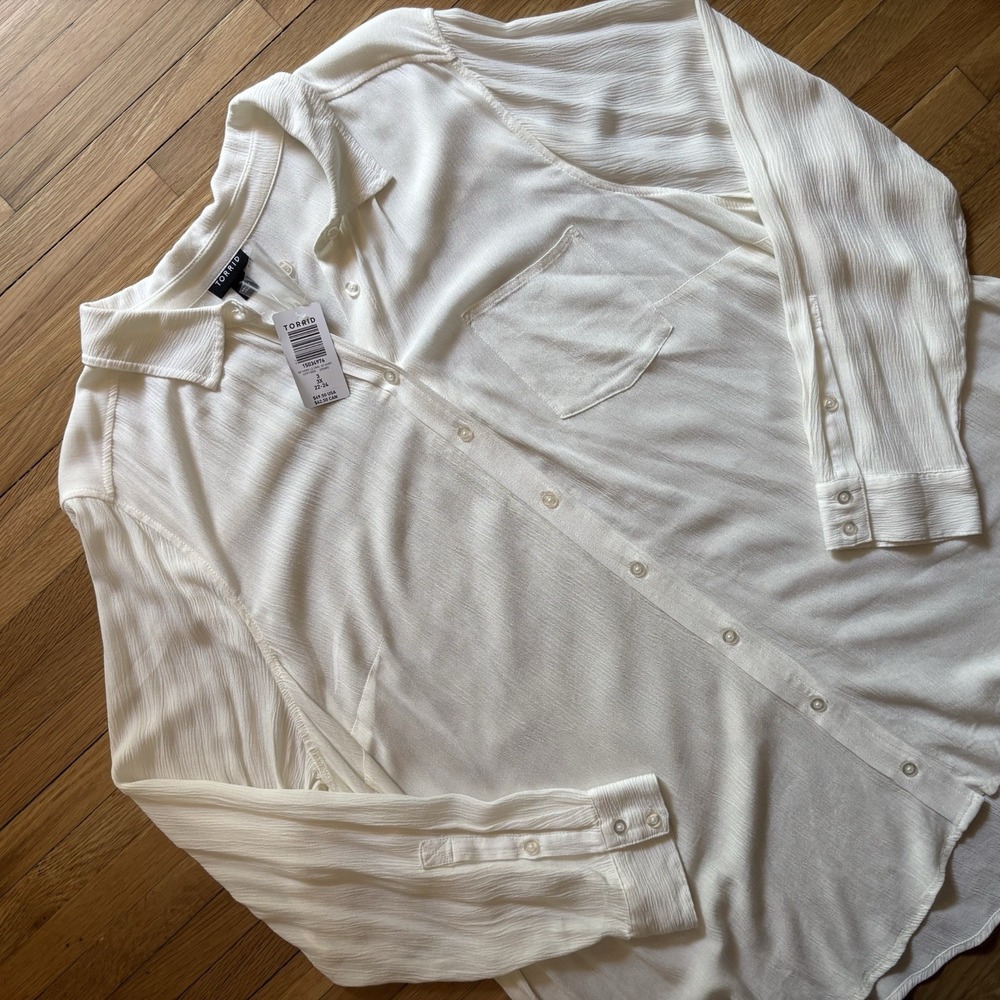 Torrid Crinkle Gauze Button Up Long Sleeve Women 3x Top Lightweight Resort Chic